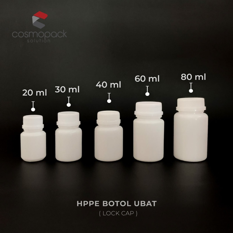 20ml 30ml 40ml 60ml LOCK CAP HDPE Botol Ubat Kapsul- White / Capsule ...
