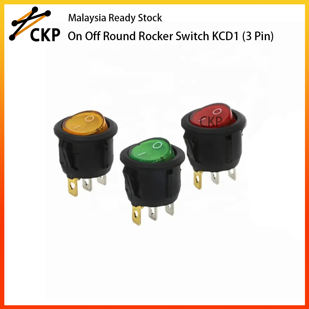 Round Rocker Switch R25-103N 3 Pin On Off KCD1 AC250V Red/Yellow/Green ...