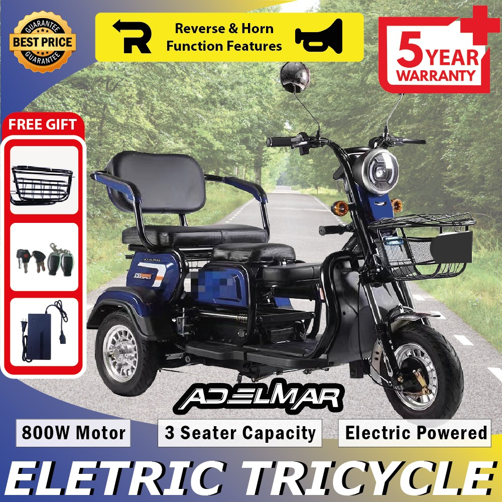 Tricycle Electric 3 Seater Scooter Skuter Elektrik Three Wheels Adult E Bike Sekuter Motor