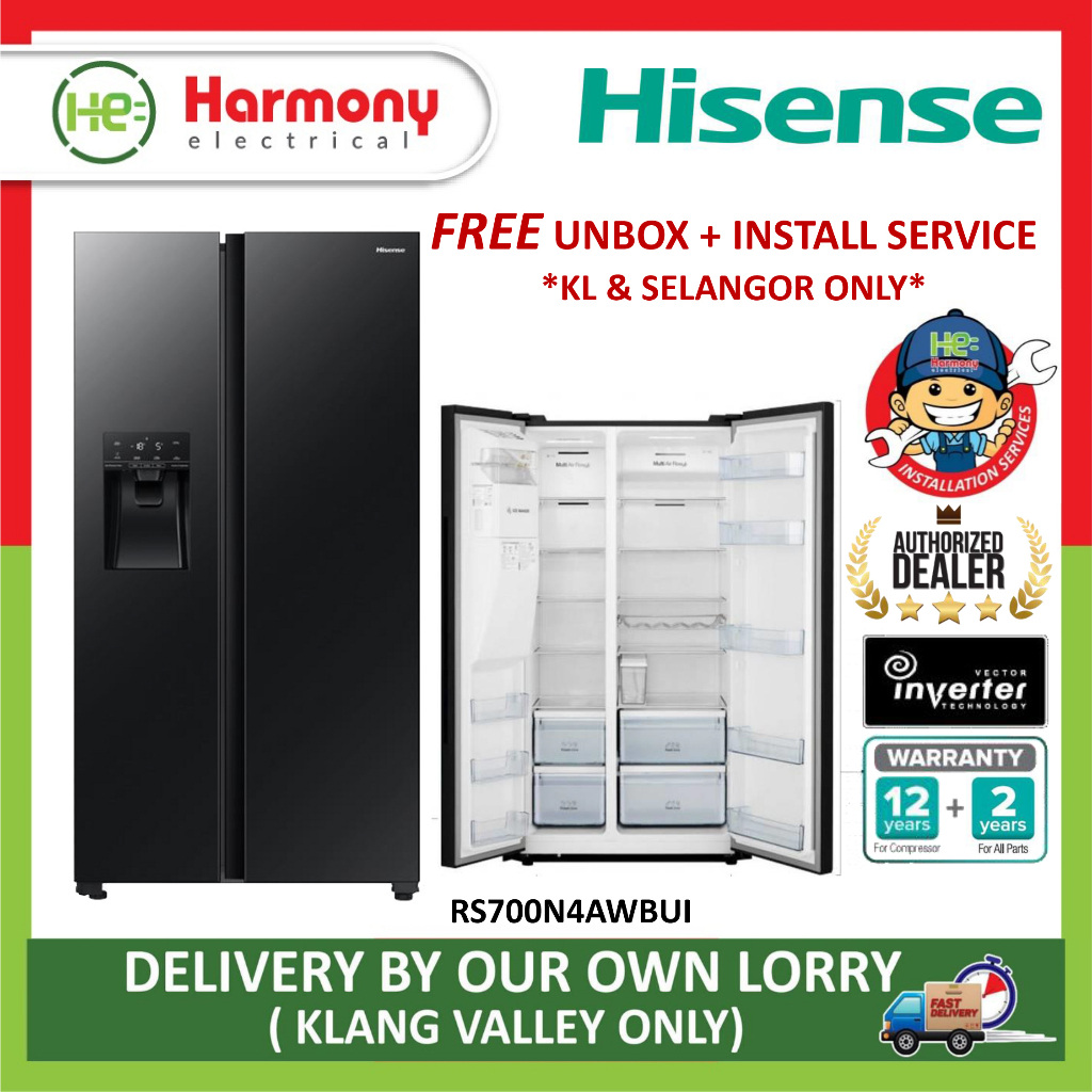 READY STOCK !(FREE DELIVERY + INSTALL KL) HISENSE 640L Side By Side