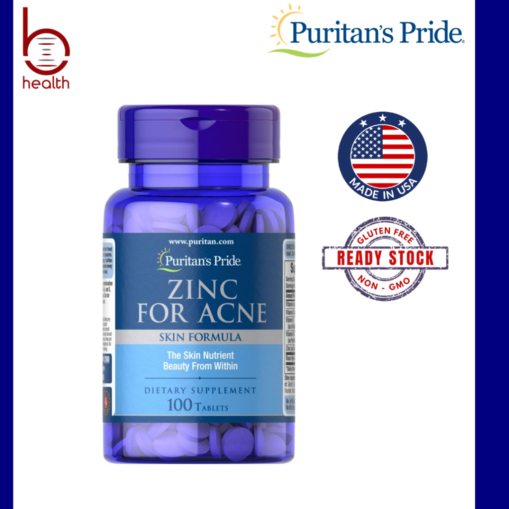 Puritan's Pride Zinc for Acne, 100 Tablets (For clearer skin), EXP 06/