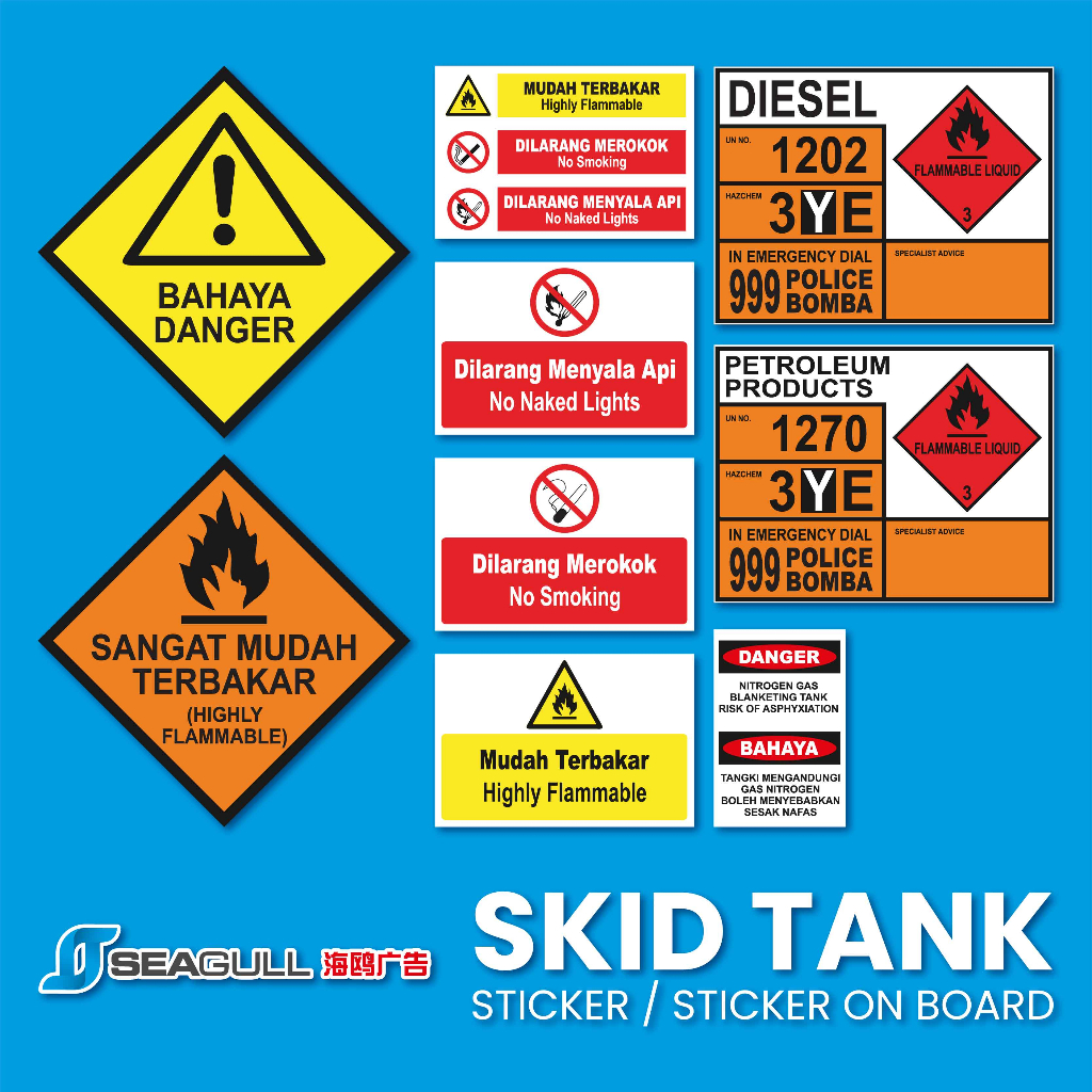 Skid Tank Sticker Mudah Terbakar Highly Flammable Petroleum Diesel Tank ...
