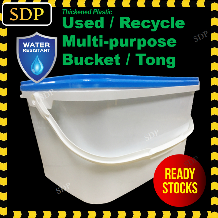 USED/RECYCLE Multipurpose Plastic Bucket with Cover / Pail / Tong