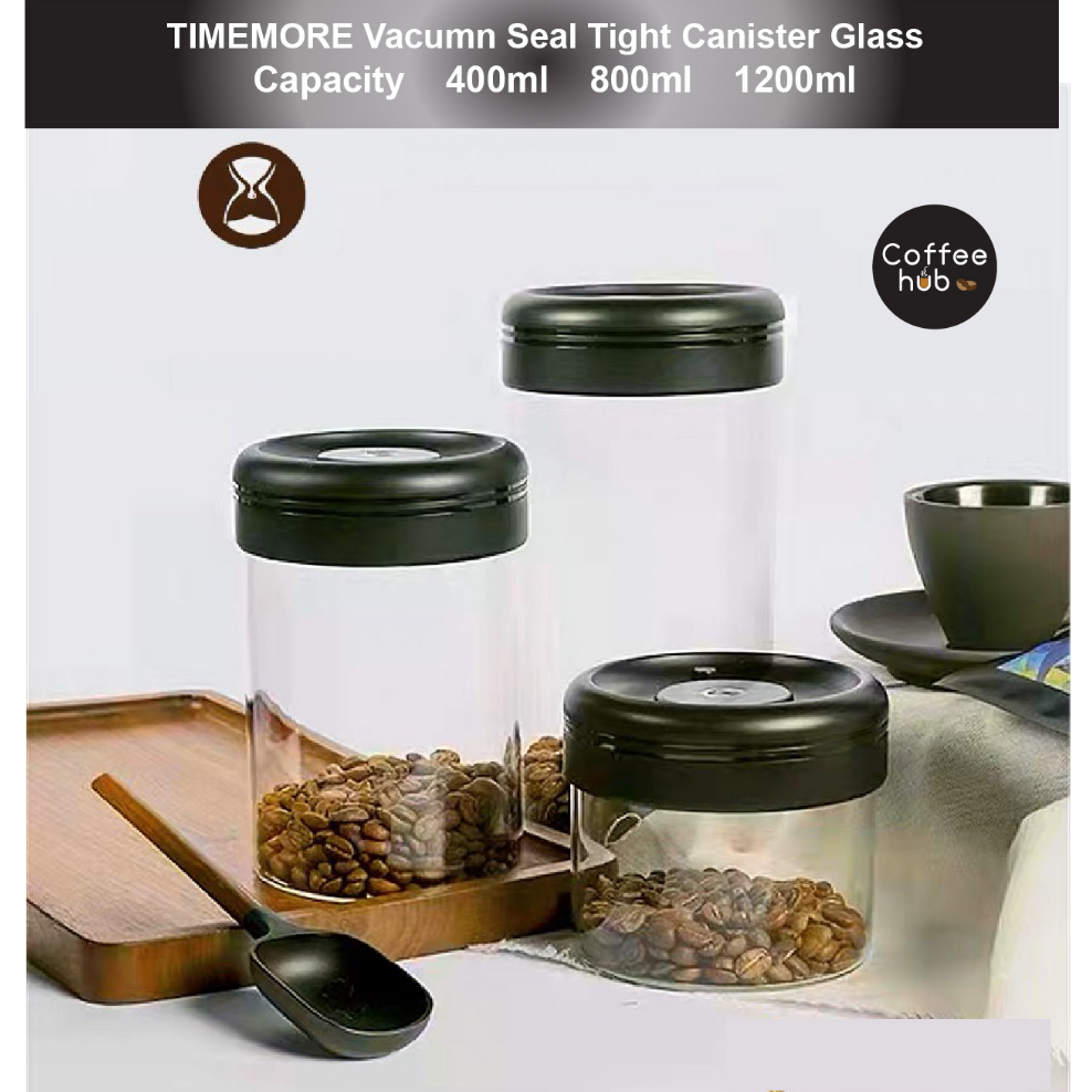 (Ready Stock)TIMEMORE Vacuum Sealed Glass Coffee Bean Canister Storage