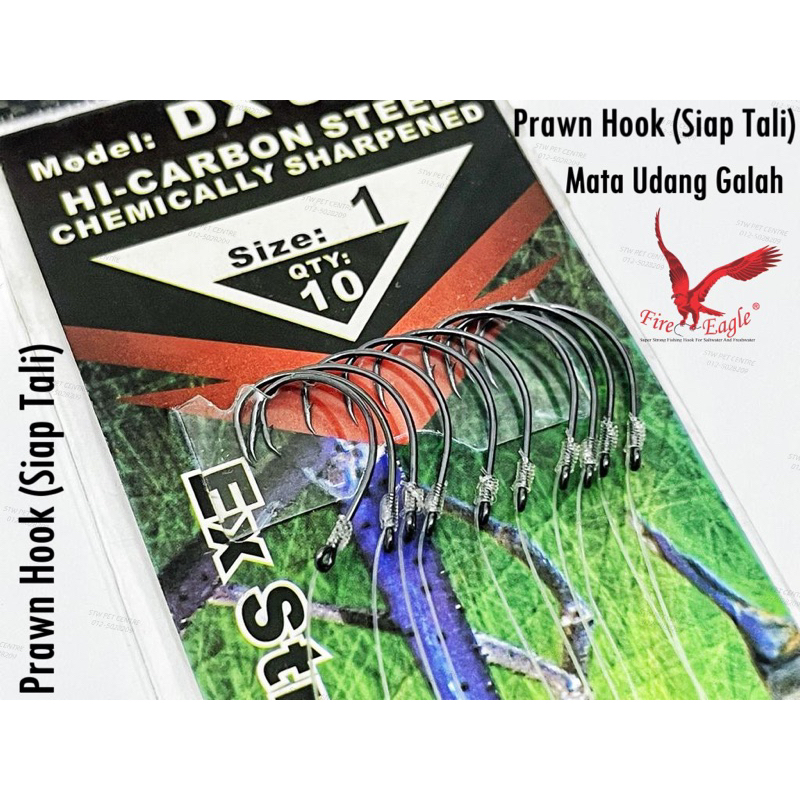 Fire Eagle Snelled Hook Siap Tali Dx 8206 Hook Udang Galah Prawn Hook