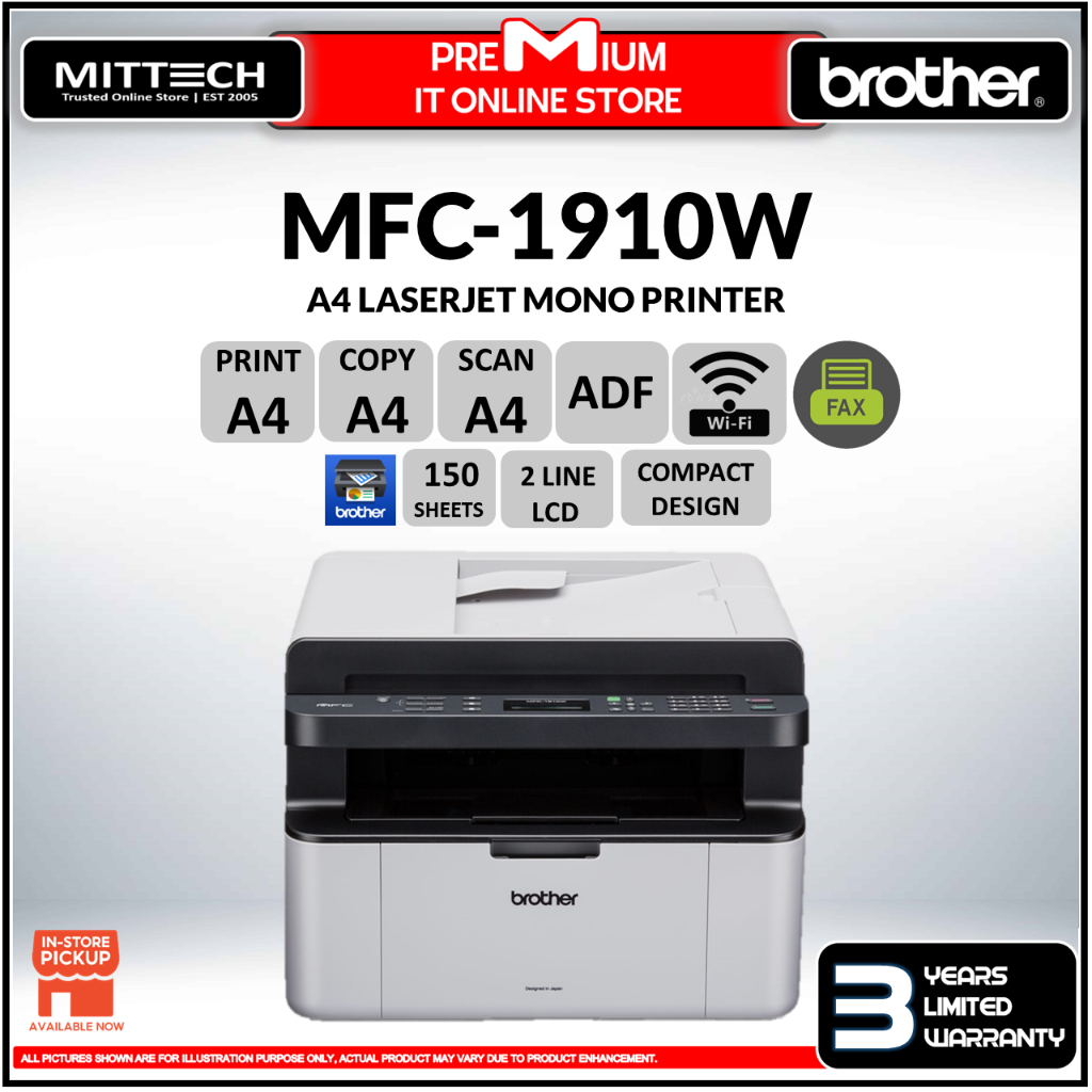 Brother Printer MFC1910W All in One Wireless Monochrome A4 Laserjet