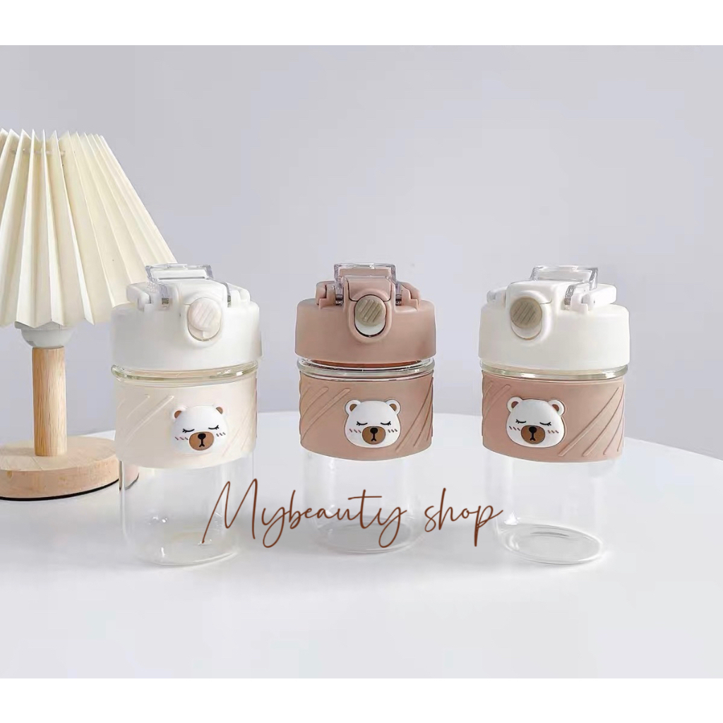 Bear Collection Plastic Water Bottle with straw and Spout Cap 500mL ...