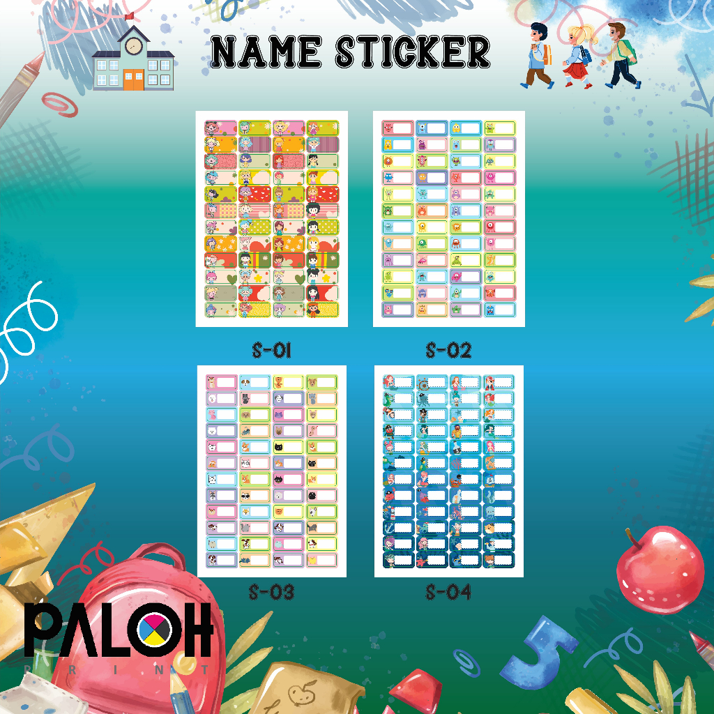 Cartoon design name sticker / cartoon sticker for school equipment ...