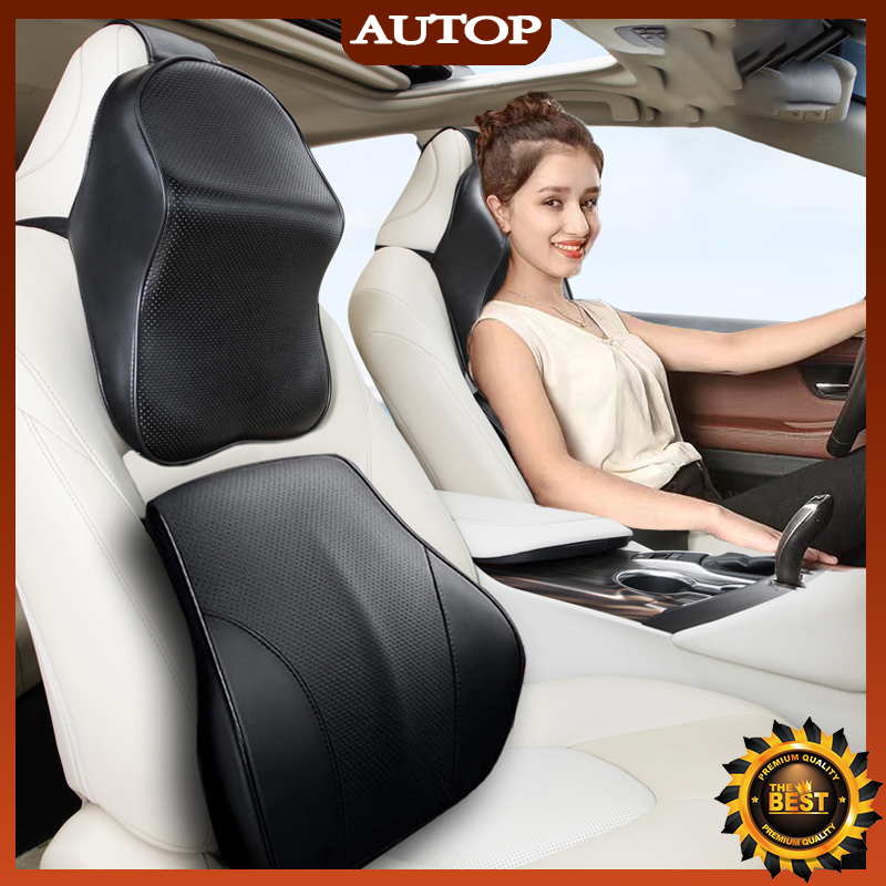 AUTOP New Car Leather Headrest Neck Pillow Lumbar Back Pillows Waist ...