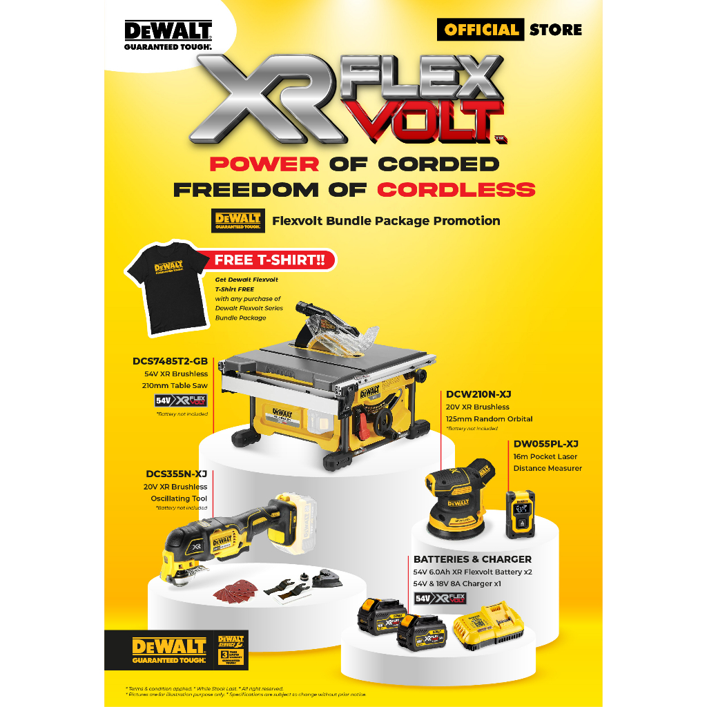 Combo Package Dewalt DCS7485T2 GB 54V Brushless 210mm Table Saw