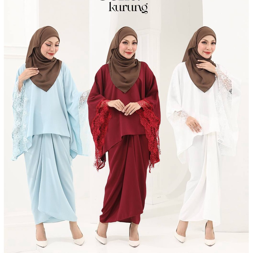 Baju Kurung Pario Lace Elegant | Loose Style Crepe | Free Size S-XXL ...
