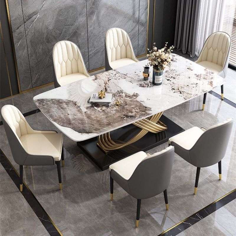 Bright rock slab dining table modern minimalist light luxury dining ...