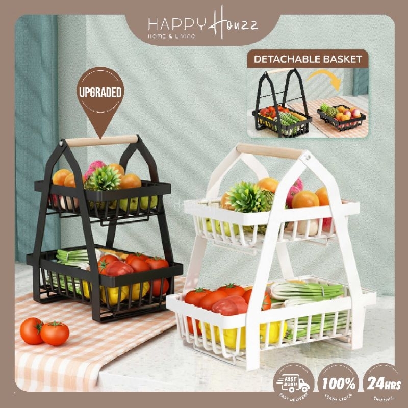 HAHO 2 Tiers Double Layer Kitchen Rack Basket Garlic Onion Holder Food
