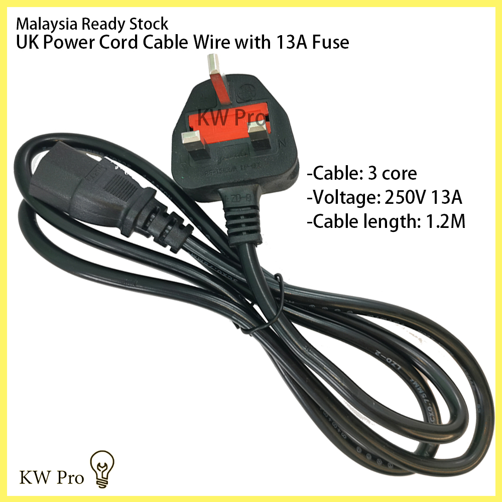 3Pin 1.2M Power Cord Cable Wire with 13A Fuse for Power Supply/ AC ...