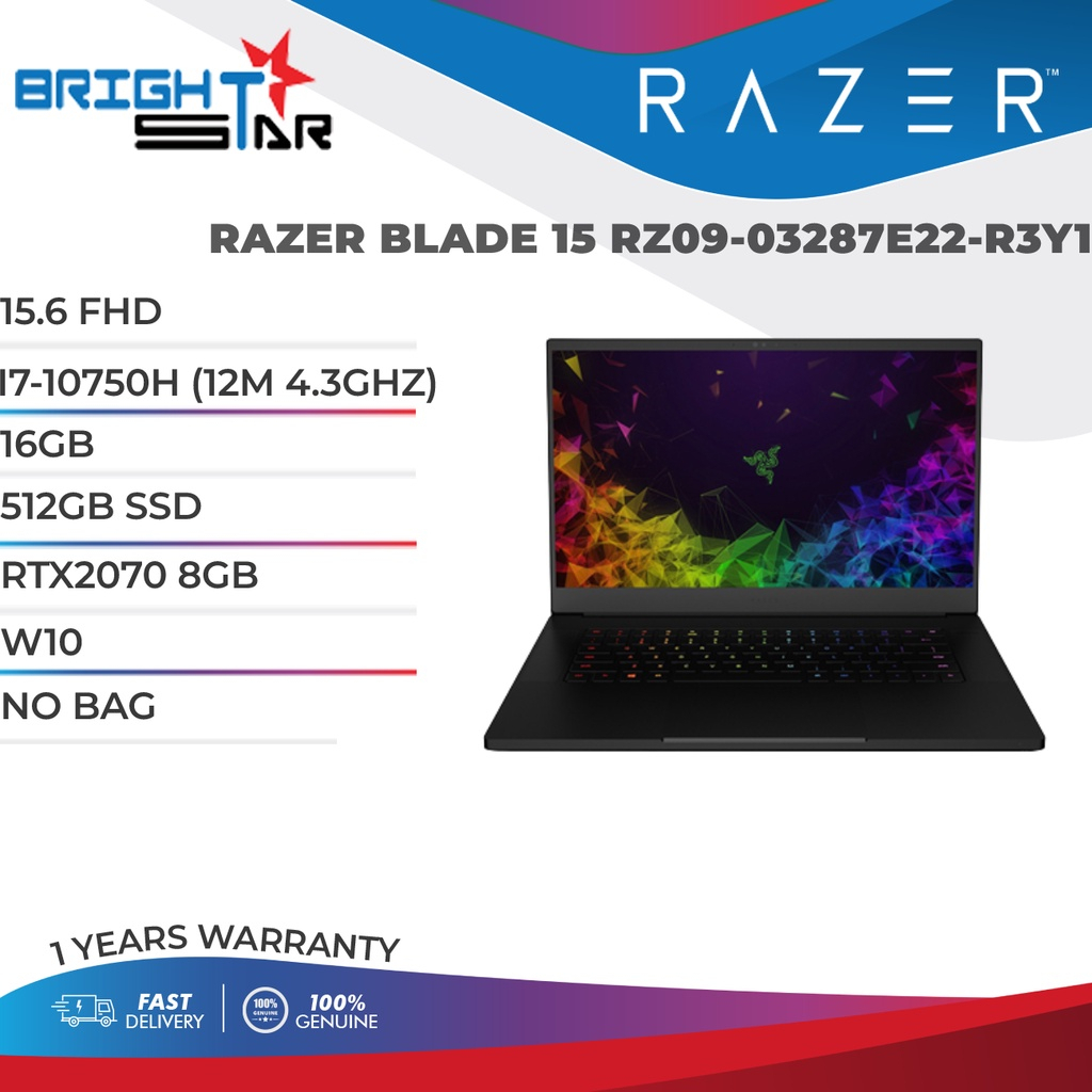 RAZER BLADE 15 RZ09-03287E22-R3Y1 GAMING LAPTOP 15.6/ I7-10750H ...