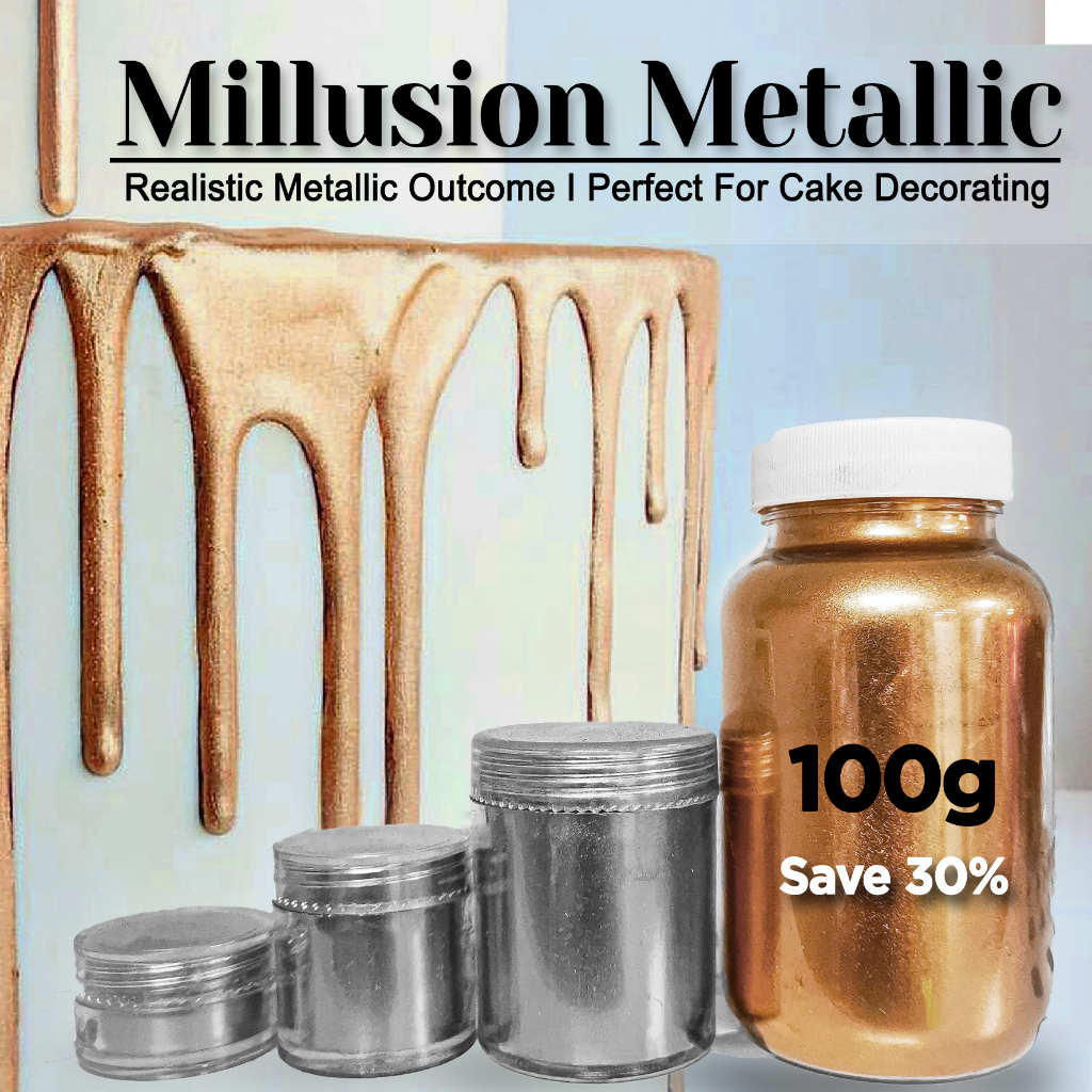 (100g) Millusion 24K Metallic Edible Gold Dust for Cake and Dessert