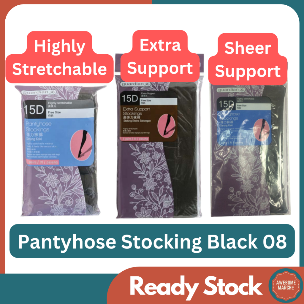 Guardian (Black 08) Pantyhose Stockings Highly Stretchable / Extra ...