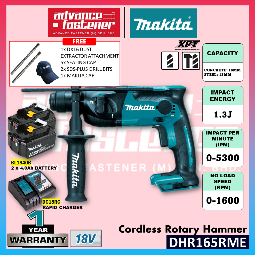MAKITA DHR165RME / DHR165RFE / DHR165Z 18V Cordless Rotary Hammer 16MM .