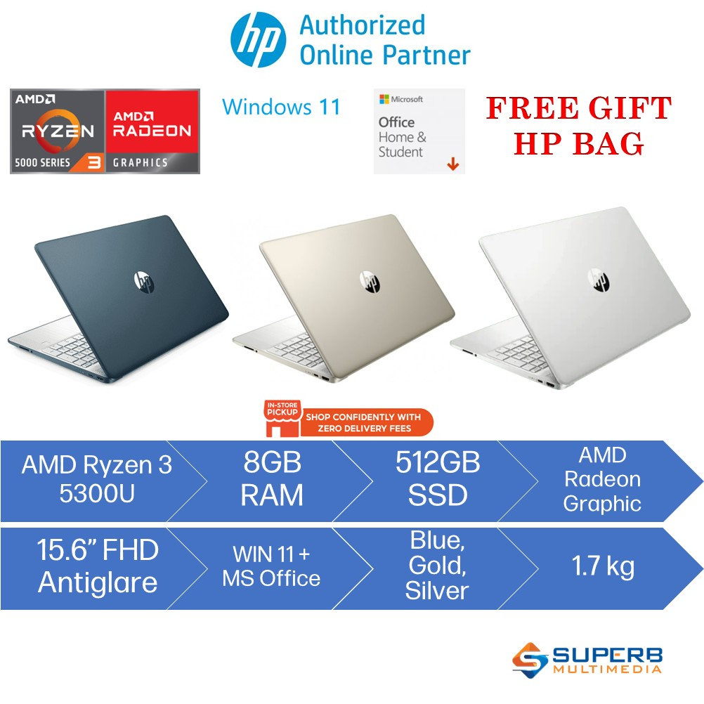 Hp Laptop 15s Eq2195au Blue Eq2196au Gold Eq2197au Silver R3 5300u 8gb 512gb 156 Fhd 5582