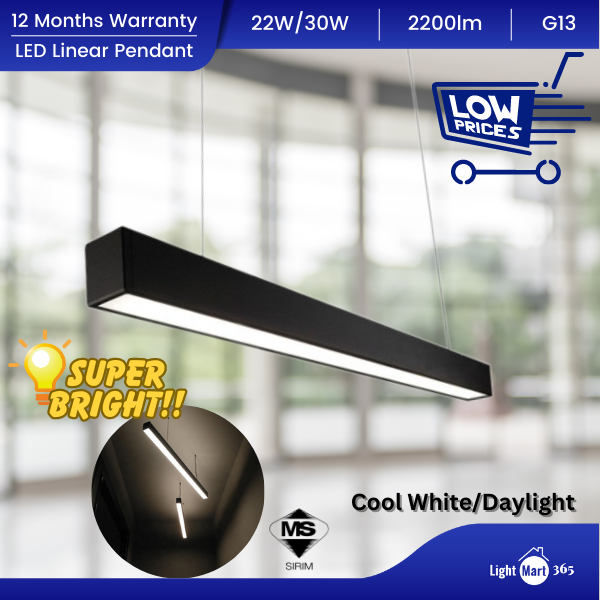 [SIRIM] LED T8 Linear Pendant 4FT 30W Office Hanging Light Lampu Hiasan