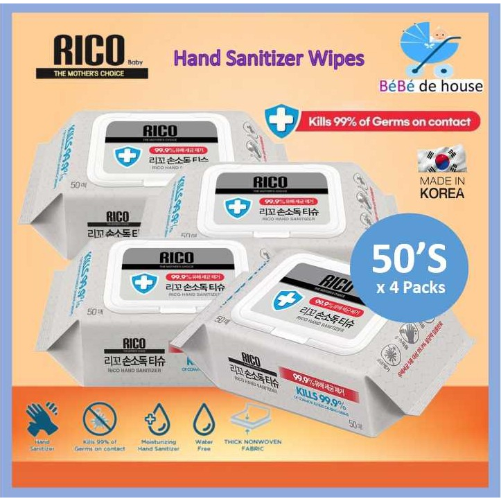 Rico Hand Sanitizing Wipes / Sanitizer Wipes 62% Alcohol (50 Sheets x 4 ...