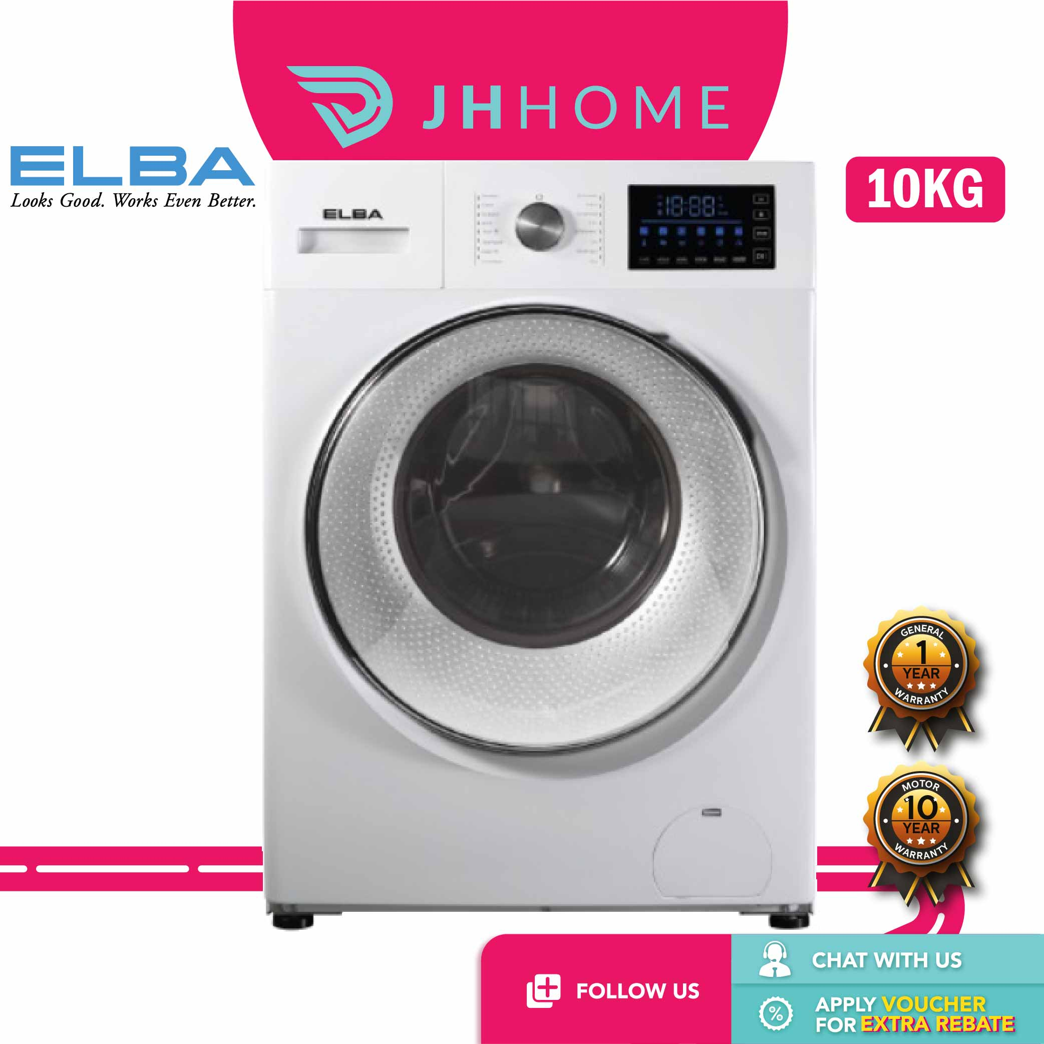 Elba Inverter 10KG Front Load Washing Machine EWF-J1040IN(WH) | Shopee ...