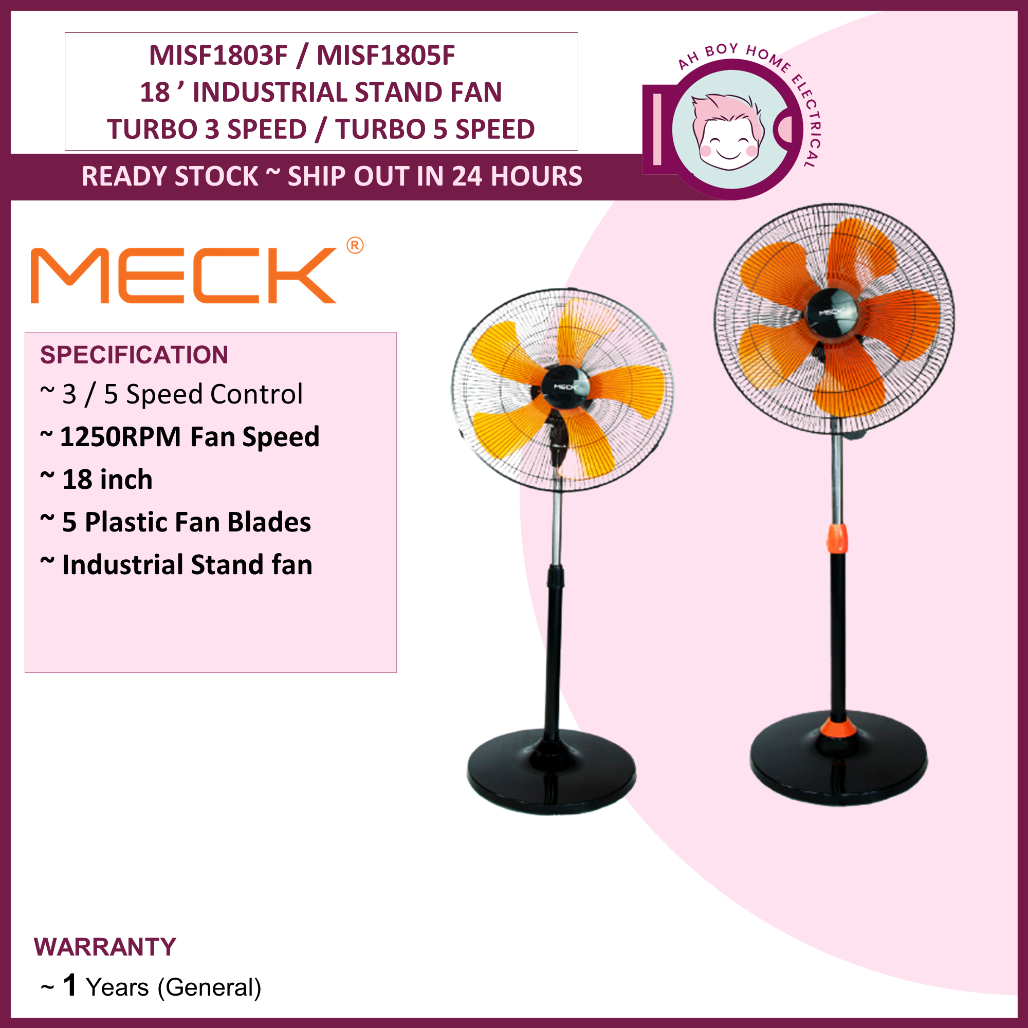 Meck 18 ' Industrial Stand Fan Turbo 3 Speed / Turbo 5 Speed ( MISF ...