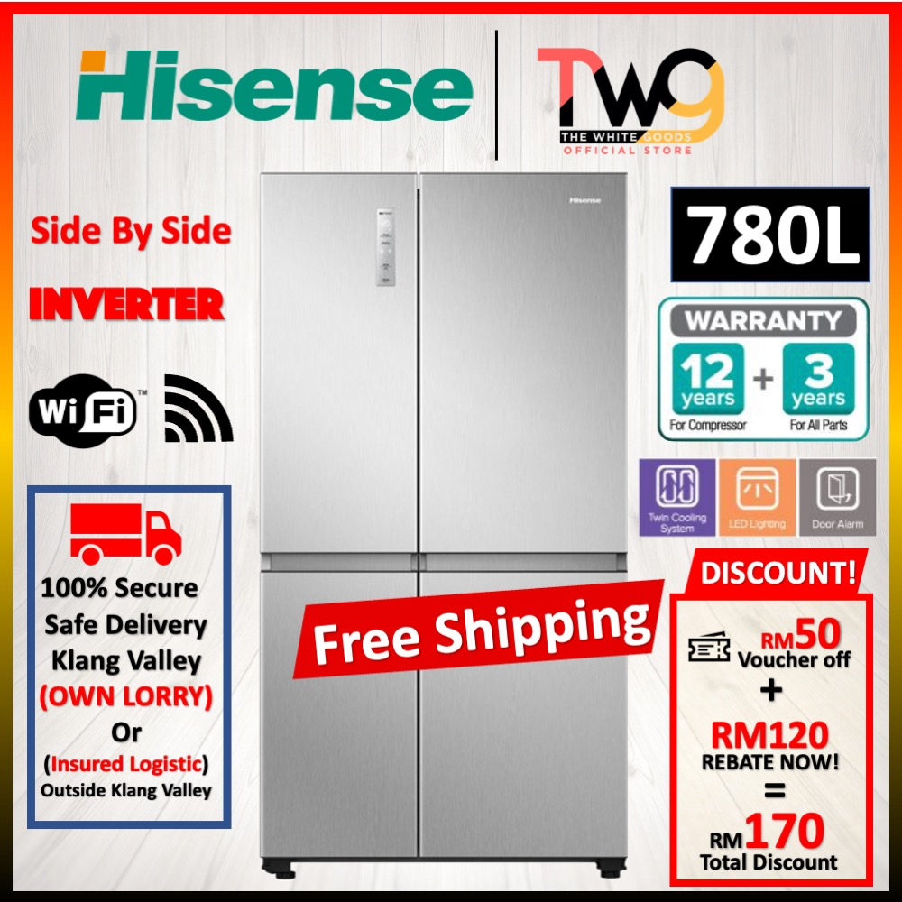 Hisense 780l Side By Side 2 Door Inverter Refrigerator Fridge 双门冰箱 Rs868n4asv Shopee Malaysia 6732