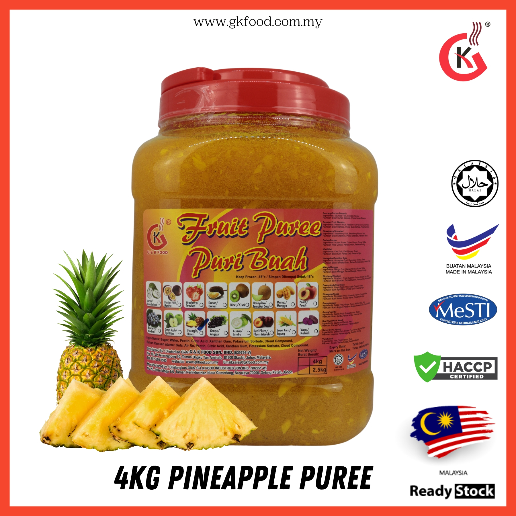G&K Pineapple Puree 4kg | Puri Nanas Pekat Halal | Dessert,Pastry ...