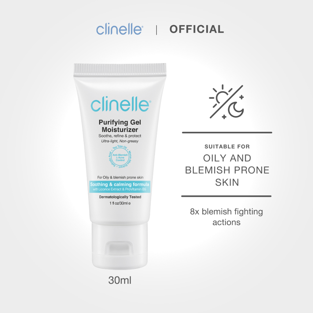 Clinelle Purifying Gel Moisturizer 30ml Lightens Scars, Reduces Blackheads, Clear & Prevents