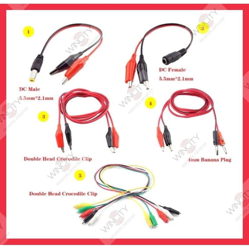 WSS(1PCS)Alligator Clip Electric DIY Test Lead Wire DC Male Female Jack ...