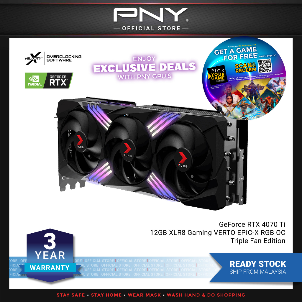 PNY GeForce RTX 4070 Ti 12GB OC XLR8 Gaming VERTO EPIC-X RGB Triple Fan  Edition