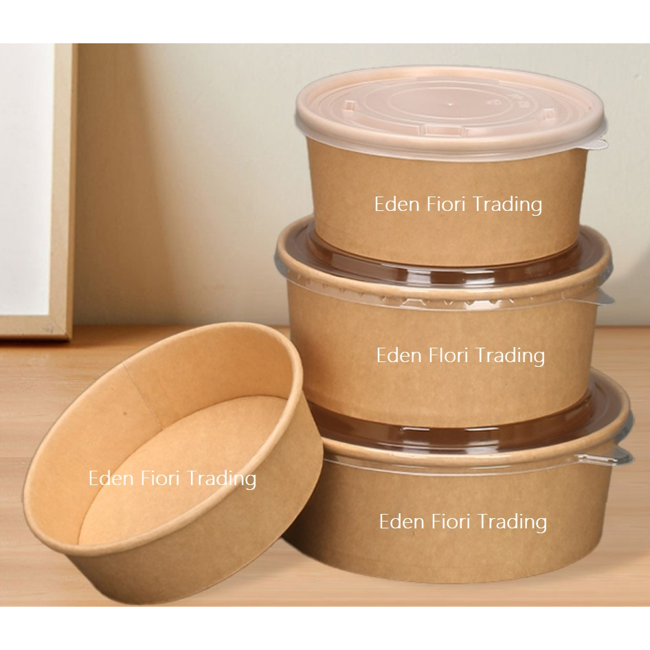 [50pcs] Paper Bowl With Lid Kraft Paper Bowl Brown Paper Bowl Korea