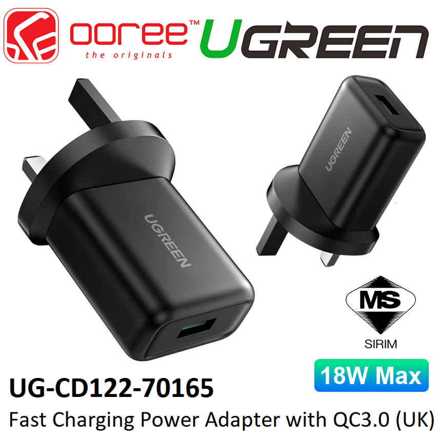 UGREEN CD122 18W QC 3.0 FAST CHARGING POWER ADAPTER USB CHARGER WITH UK ...
