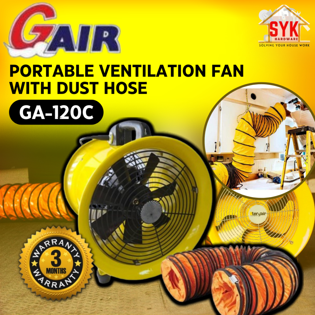 SYK GAIR GA120C 12" 580W Portable Ventilator Fan Flexible Hose Air