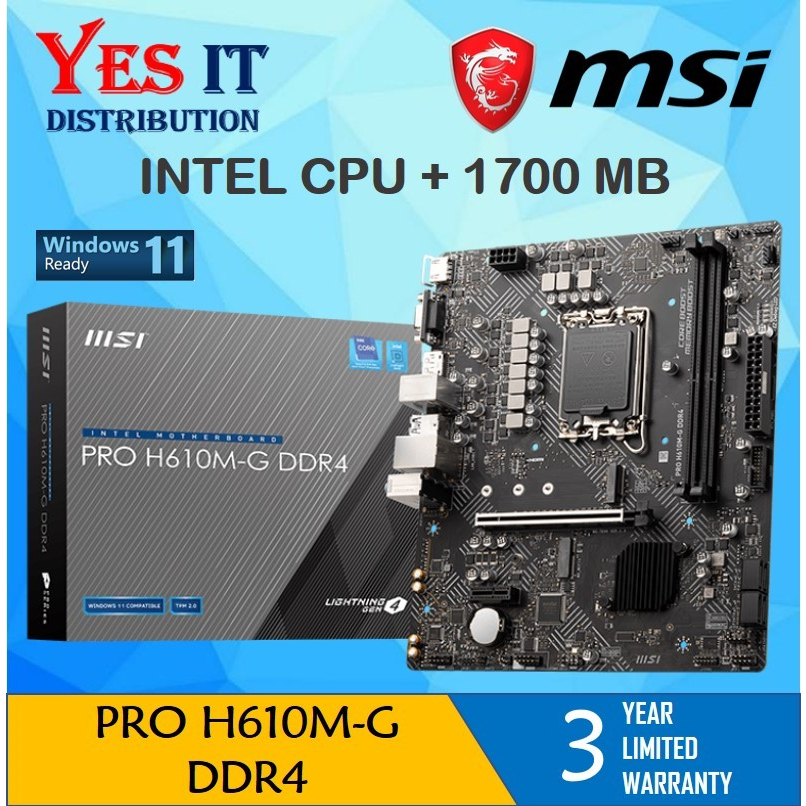 MSI PRO H610M-G DDR4 LGA1700 mATX MOTHERBOARD + INTEL 12th & 13 Gen ...