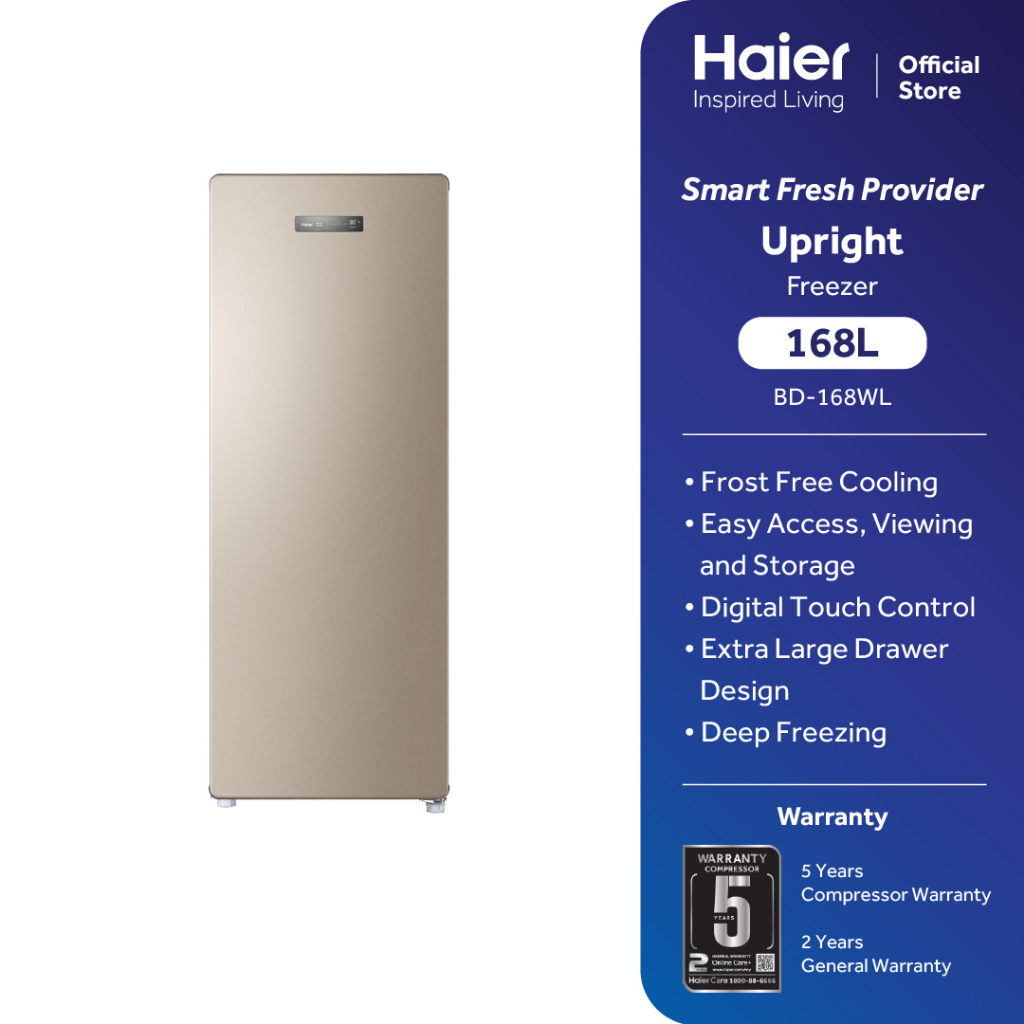 Haier 168L Upright Freezer Digital Touch Control Frost Free BD168WL