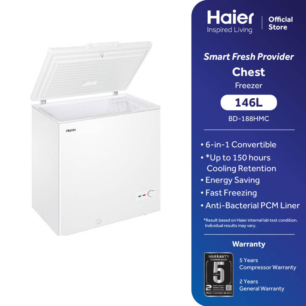 Haier 142L Chest Freezer Antibacterial Convertible Freezer Fridge BD188HMC Shopee Malaysia