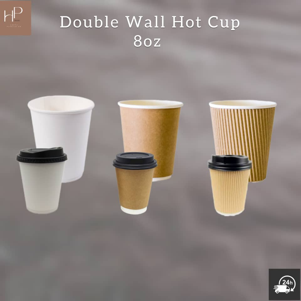 (READY STOCK) Disposable Paper Cup 8oz Lid Double Wall White/Kraft ...