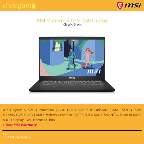 MSI Modern 14 C7M058 Laptop (Classic Black) Shopee Malaysia
