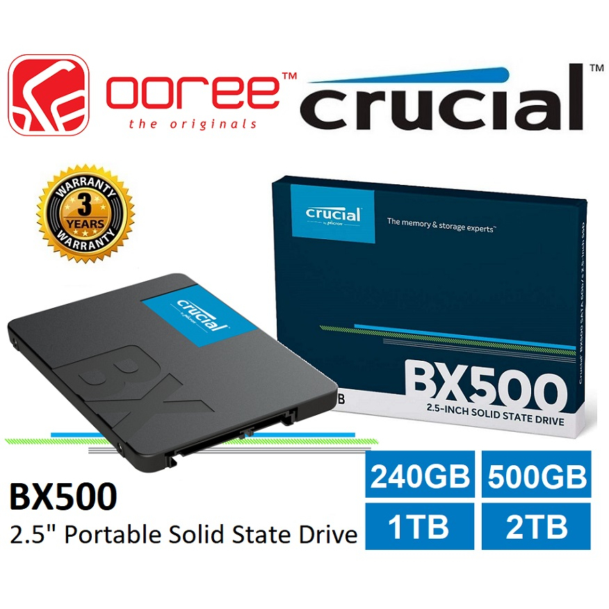 CRUCIAL BX500 7MM SSD 3D NAND SATA 2.5 6GB/S SOLID STATE DRIVE ACRONICS  TRUE IMAGE - 240GB 500GB 1TB 2TB