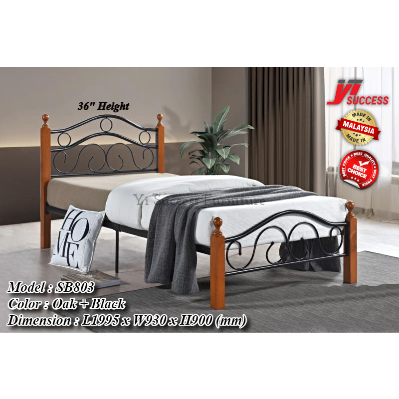 Yi Success Mia Wooden Post Metal Single Bed Frame / Quality Metal Bed