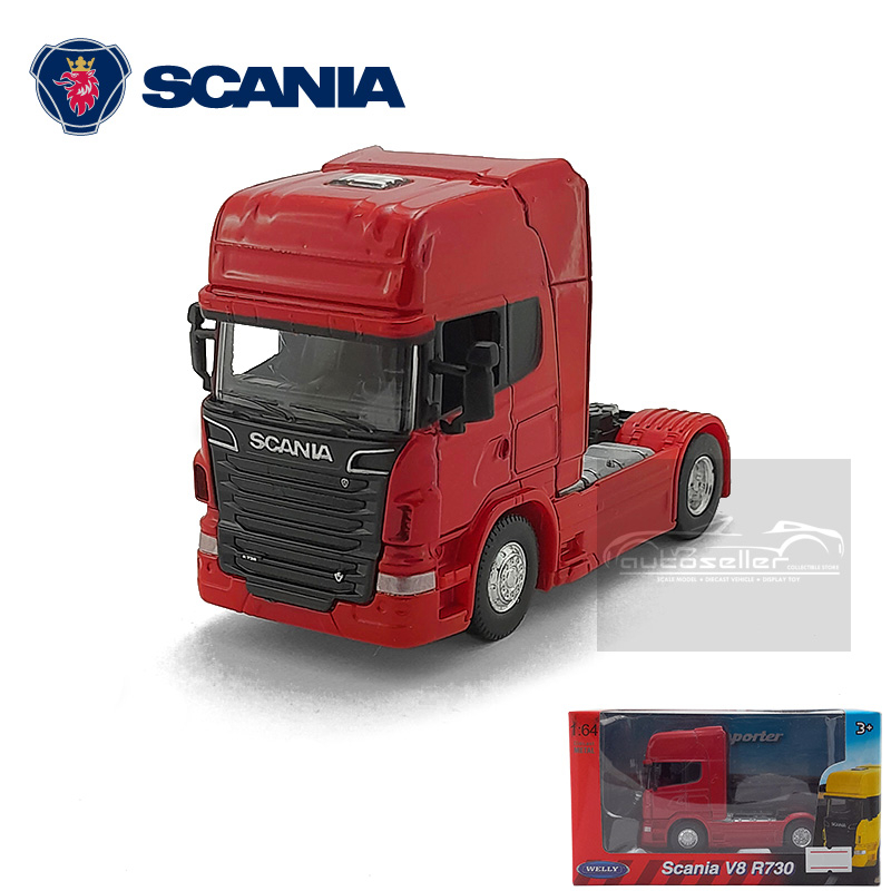 Miniature Camion avec remorque ONTIME Logistique - SCANIA V8 R730 4x2 rouge WELLY WEL68021