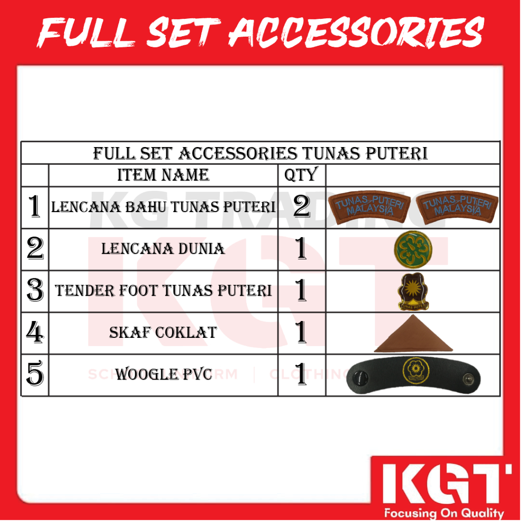 FULL SET ACCESSORIES TUNAS PUTERI AKSESORI TUNAS PANDU PUTERI LENGKAP ...