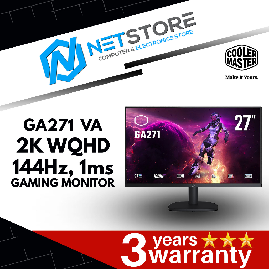 COOLER MASTER GA271 GAMING MONITOR (VA, 2K WQHD, 144Hz, 1ms) CMCMI