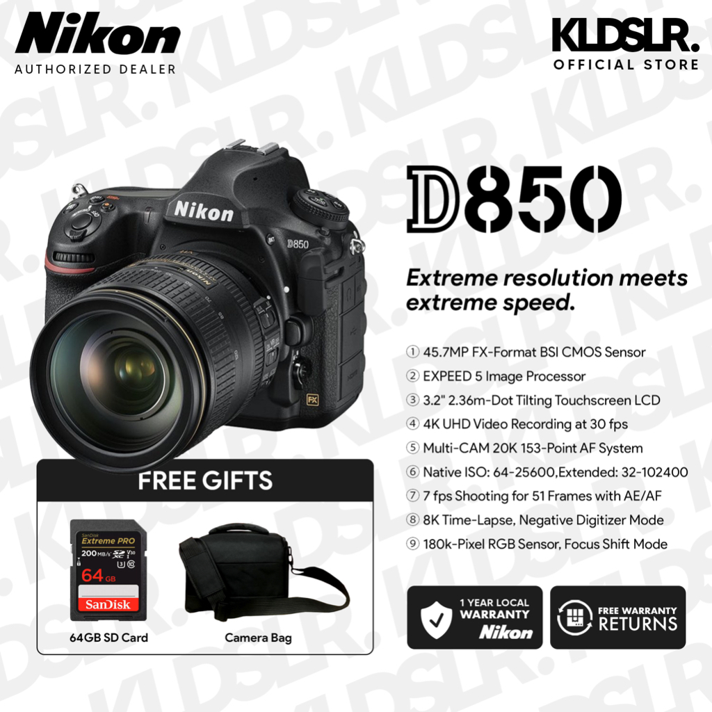 Nikon D850 DSLR Camera + 24120mm Kit Lens (Nikon Malaysia Warranty