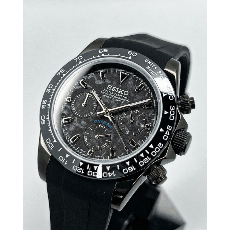 Custom Seiko Mod Quartz Chronograph Black Carbon Dayt0na Shopee