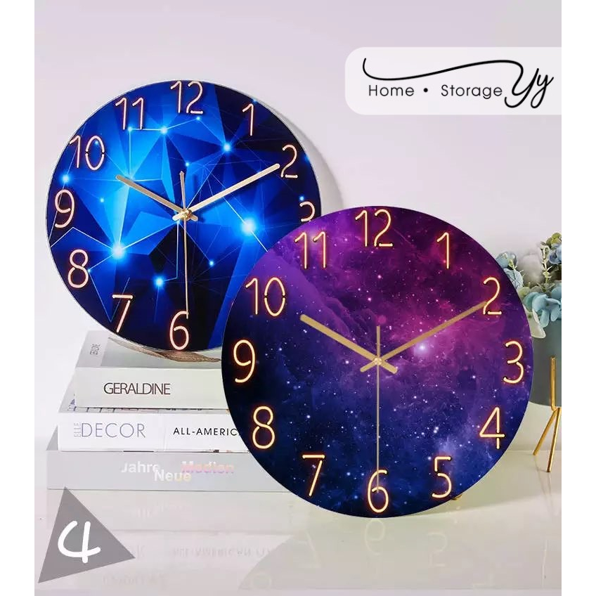Johor Seller Wall Clocks Blue Tone Gold Fashion Wall Clock Bedroom