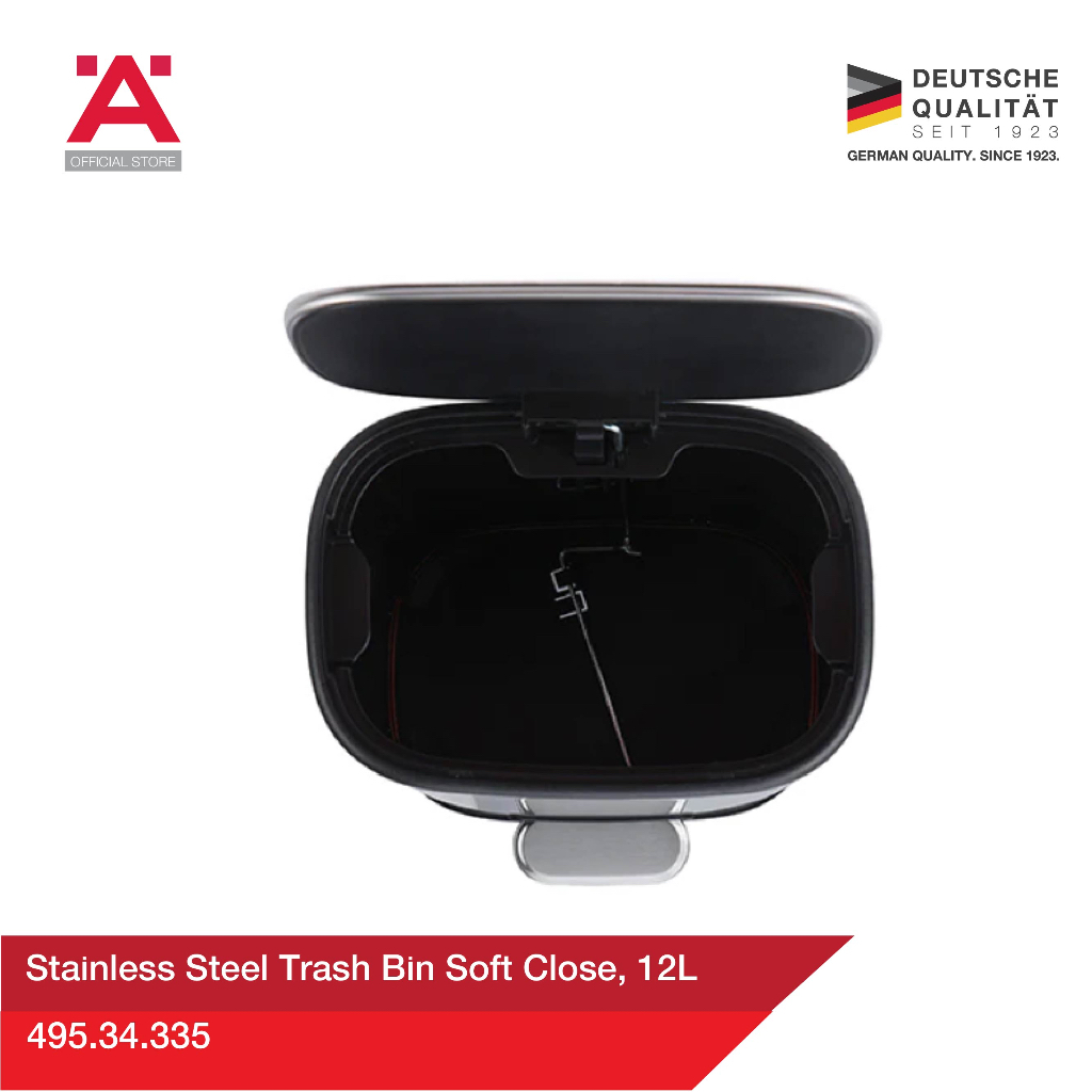 HAFELE stainless steel trash can, soft closing, 12 liters / 12L softclose stainless pedal bin