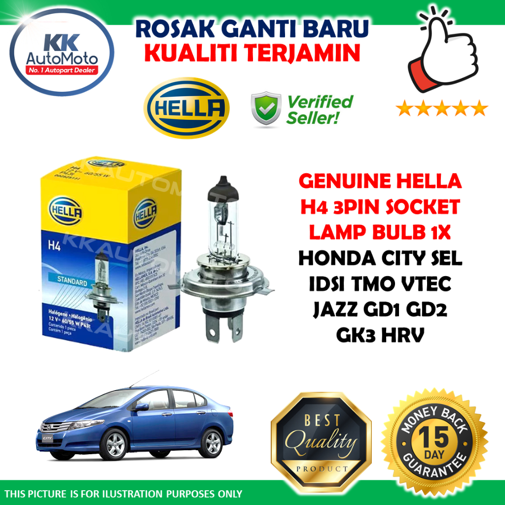 1 Biji Genuine Hella H4 3PIN 12V 60/55W Honda City SEL IDSI TMO VTEC